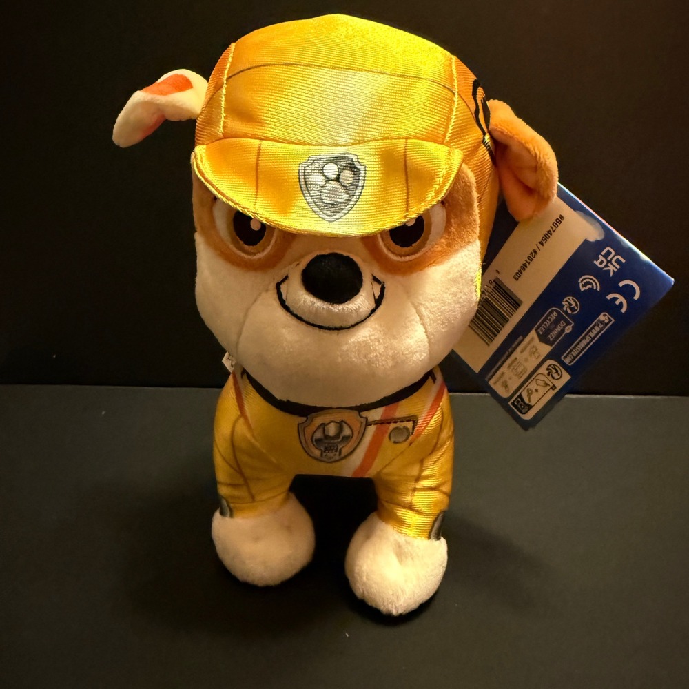 Paw Patrol Rubble Plush 8" NWT Rescue Wheels Yellow Construction Pup